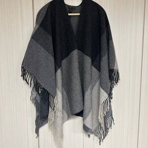 Eileen Fisher Charcoal and Light Gray Knit Poncho